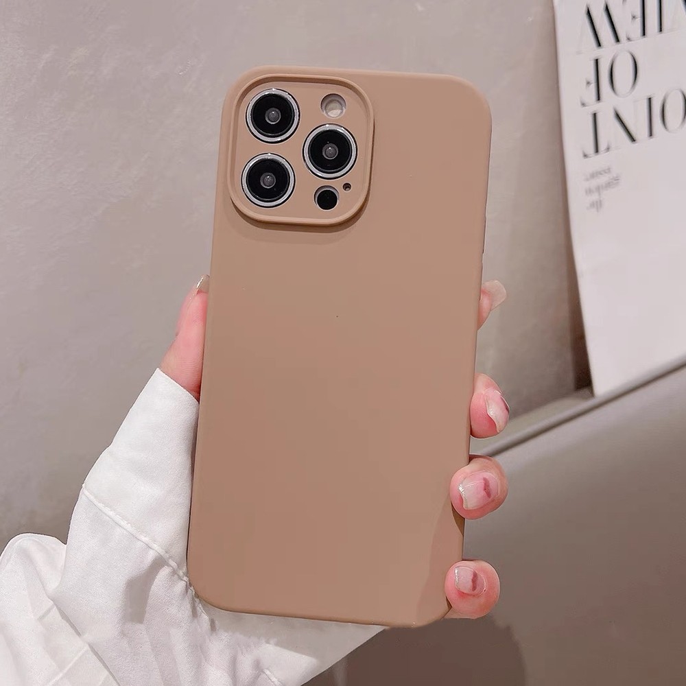 Ốp điện thoại bảo vệ ống kính chính xác bằng silicon lỏng màu nâu cho iPhone 17 Pro Max 16 Plus 15 14 13 12 11 Pro Max Vỏ chống sốc