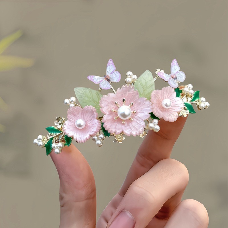 🔥Phong Cách Cổ Hoa Lily Của Thung Lũng Bướm Ngọc Trai Kẹp Tóc Mới Trung Quốc Retro Đầu Lưng Nửa Tie Kẹp Tóc Hanfu Mũ Đội Đầu DE31