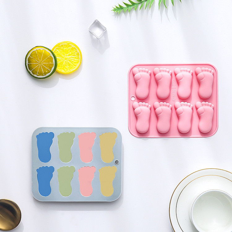 8 Khoang Hình Chân Khuôn Silicon Mousse Khuôn Bánh Epoxy Khuôn Kẹo Mềm Jelly Chocolate Khuôn Dụng Cụ Nướng Bánh