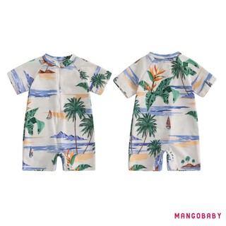 Mg-toddler Bé Trai Bé Gái Đồ Bơi In Hình Cá Mập Tay Ngắn Mock Cổ Zip Up Rash Guard Bộ Đồ Tắm