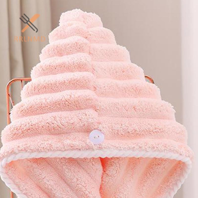 Rrlnmd Mũ khô tóc họa tiết gợn sóng dành cho nữ Mũ khô tóc thấm nước dày dành cho nữ Mũ tắm dễ thương Khăn lau tóc khô MỚI