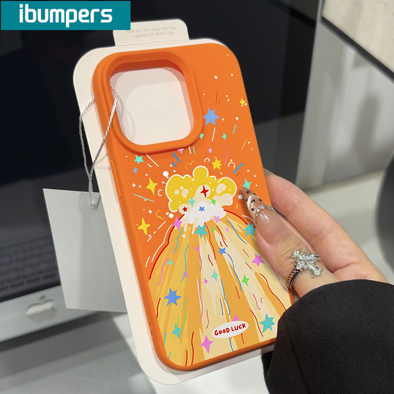 ibumpers Ốp Lưng iPhone Xinh Sang Chảnh Cây Sao Họa Tiết Da Màu Cam Ốp Điện Thoại Dày Dặn Silicon Mềm Chống Sốc Chống Bẩn Cho Iphone 16 15 14 12 13 11 Pro Max IP 7 8 Plus X XS XR