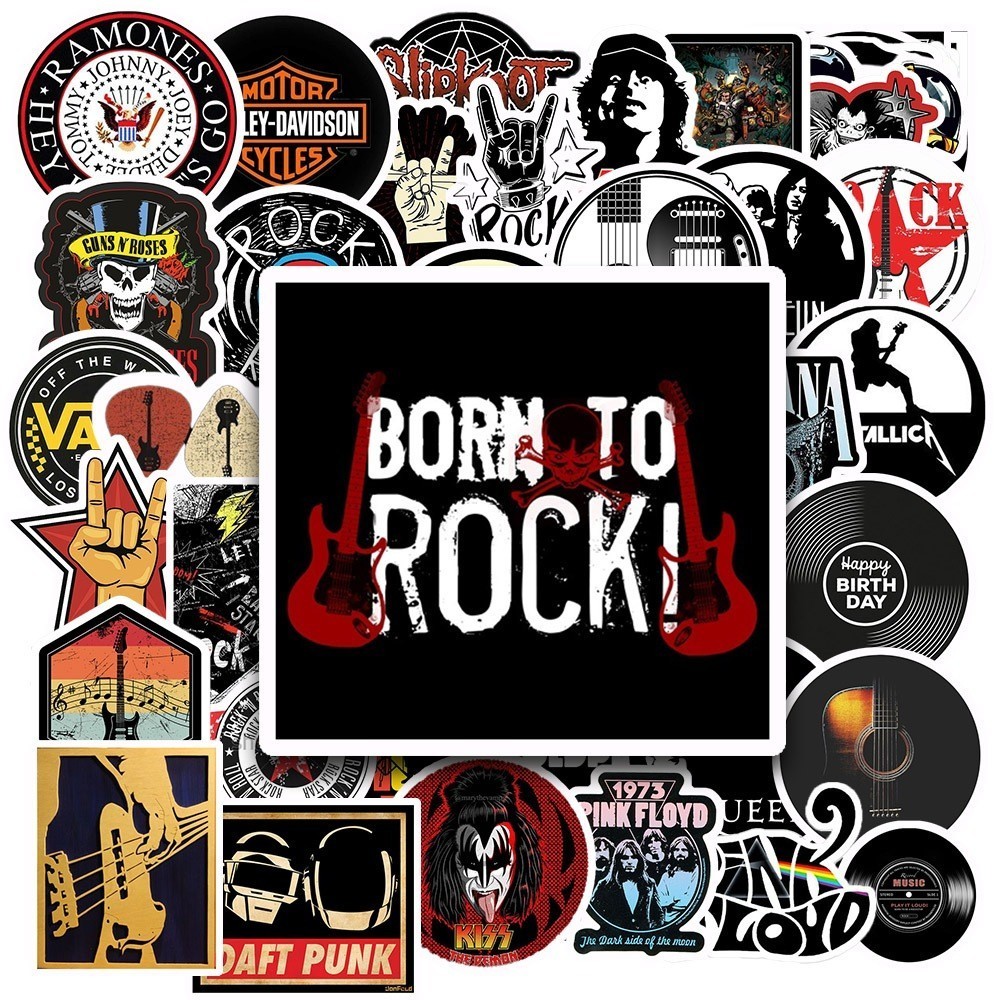 Hộp 50 Miếng Dán Nhãn Dán Hình ROCK BAND - Chống Thấm Nước Đa Năng Dùng Trang Trí Vali, Laptop, Tủ Lạnh