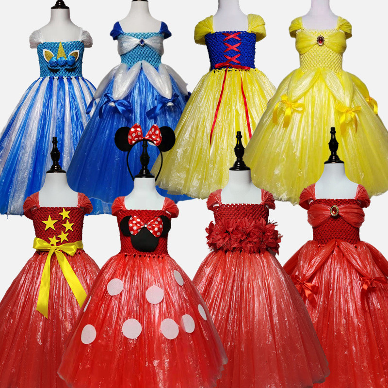Trẻ Em Frozen Sophia Bạch Tuyết Bảo Vệ Môi Trường Trang Phục Thời Trang Thể Hiện Handmade Tự Làm Quần Áo Tập Đi Cha Mẹ-Con 12.11