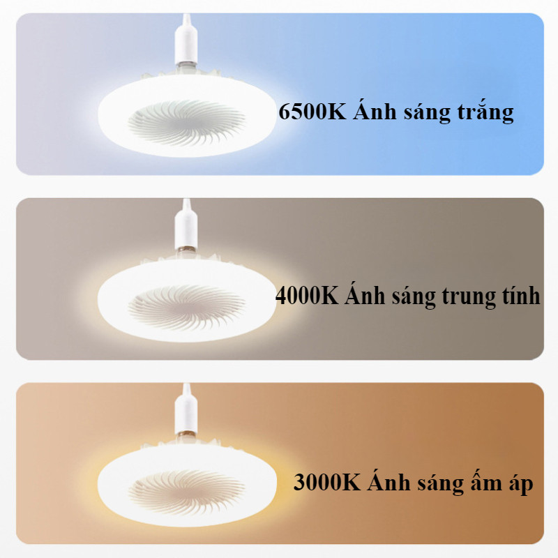 Quạt Trần Đèn,  LED quạt đèn, quạt gió đèn,Đèn 3 Màu Điề，Khiển Từ Xa 2 Trong 1，Chức năng tiếng ồn thấp