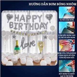 Trang trí sinh nhật cho bé trai bé gái tại nhà ,Set trang trí sinh nhật người lớn màu trắng đen SNNL-TRẮNG 01