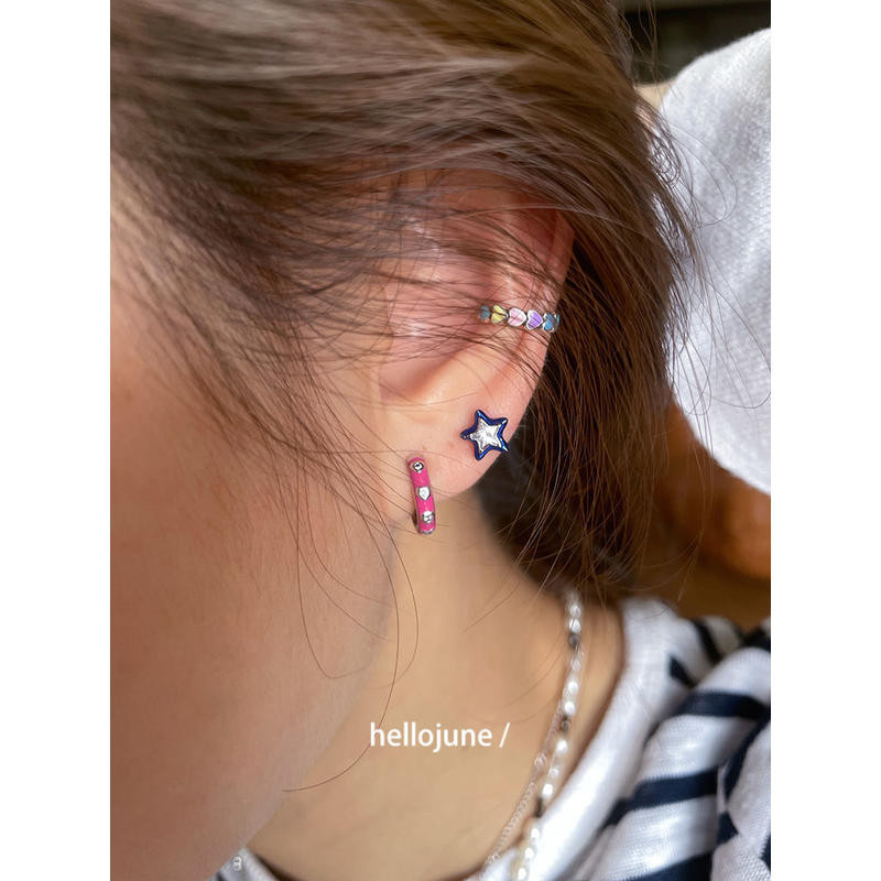 Bạc Hồng Dầu Nhỏ Giọt Trái Tim Nhỏ Hình Trái Tim Ánh Sáng Tím Zircon Tròn Khóa Tai