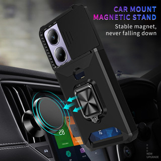 Dành Cho Xiaomi POCO M6 Pro 4G Ốp Lưng Có Trượt Camera Bao Đựng Thẻ Vòng Chân Đế Chịu Lực Bảo Vệ Mỏng Vỏ