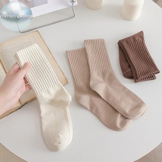 Chenlongshang Đen Trắng Tất Nữ Thu Đông Giữa Ống Tất Hàn Quốc Nhật Bản Ins Xu Hướng Cotton Cà Phê Retro Thiết Kế Tất Cho Học Sinh EN