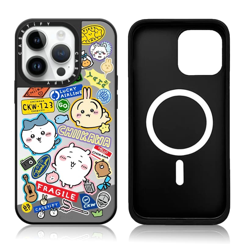 Casetify X Chiikawa Hành Lý Miếng Dán Ốp Lưng Từ Tính Hút Đen & Bạc Gương IPhone IPhone 16 15 14 13 12 Pro Max Plus Ốp Lưng Cứng Có Hộp Khắc logo