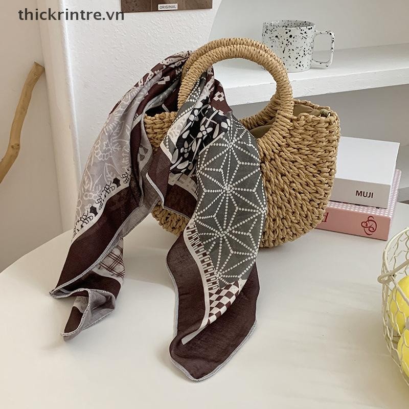 THI Hoa In Khăn Cổ Nữ Hàn Quốc Vải Lanh Cotton Vuông Thanh Lịch Khăn Nhỏ Quấn VN