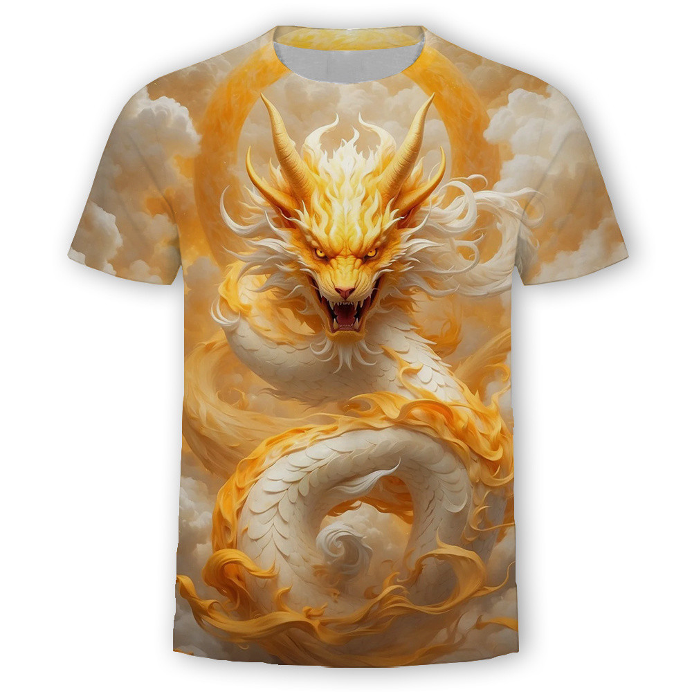 Áo thun nam tay ngắn cổ tròn thời trang Dragon Trend, nhanh khô, phong cách Trung Quốc, in 3D