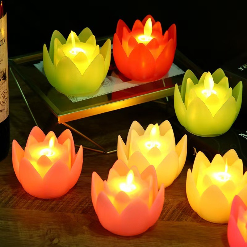 Đèn hoa sen dùng pin,Đèn sen điện,Nến sen,Trang trí bàn thờ,Đèn LED an toàn