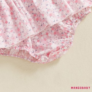 MG-Baby Bé Gái Váy Liền Quần Mùa Hè Tay Ngắn Nơ Thêu Họa Tiết Hoa Áo Liền Quần Ngọt Ngào