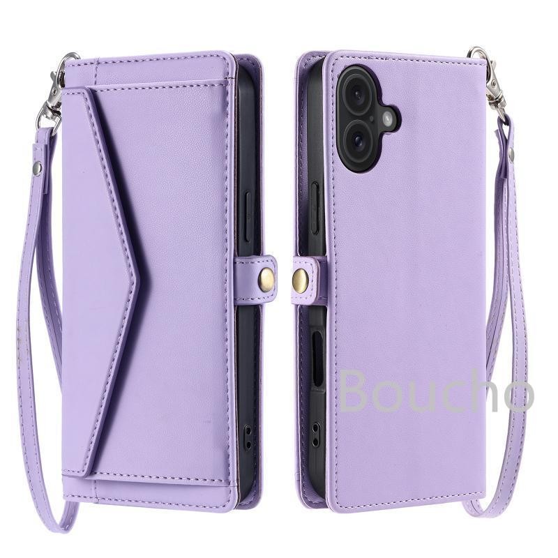 Dành Cho Xiaomi Redmi Note 13 12 12S 11 11S POCO M6 F6 X6 X5 F5 M5S Pro Plus 4G 5G Ví Lật Da Đơn Giản Khe Cắm Thẻ Từ Tính Vỏ Điện Thoại Bảo Vệ Dây Dài
