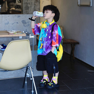 Áo thun ngắn tay phong cách Hàn Quốc mới mùa hè cho bé trai và bé gái, áo tie-dye chữ thường cho trẻ nhỏ và trẻ nhỏ