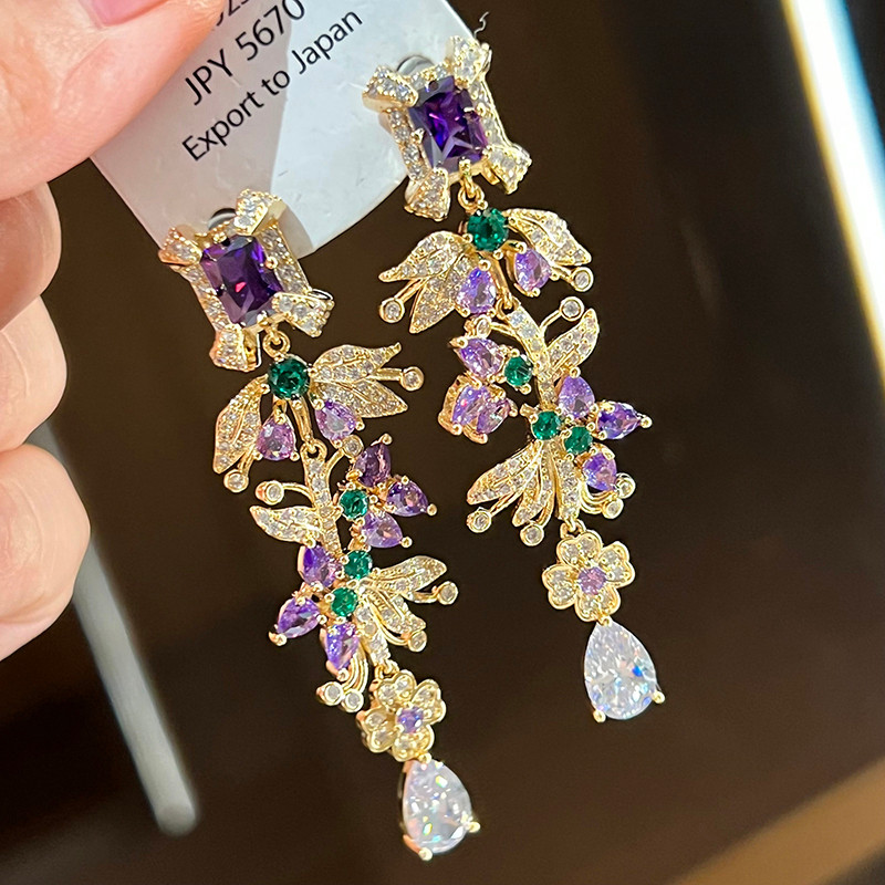 Bông tai Zircon tua rua sang trọng nhẹ nhàng Thời trang sang trọng Tinh tế
