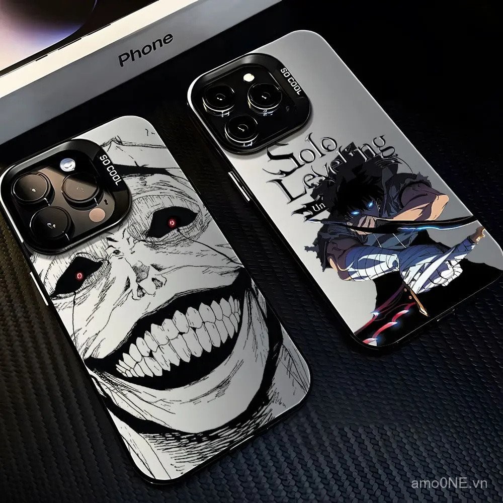 Ốp lưng Anime Solo Leveling cho iPhone 16E 16 15 11 14 13 12 Pro Max Plus, vỏ điện thoại cứng chống sốc, laser IMD