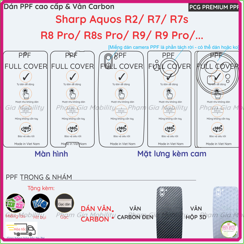 Dán PPF & Vân Carbon Sharp R9, R9 Pro/ R8 Pro, R8s Pro/ R7, Aquos R7 ...