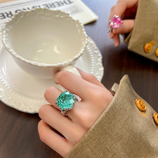 Châu Âu Mỹ ins Phong Cách Mới Đáy Đồng Mạ Vàng Mô Phỏng Hoa Hồng Cắt Biển Xanh Nhẫn Nữ Đá Chính 16mm