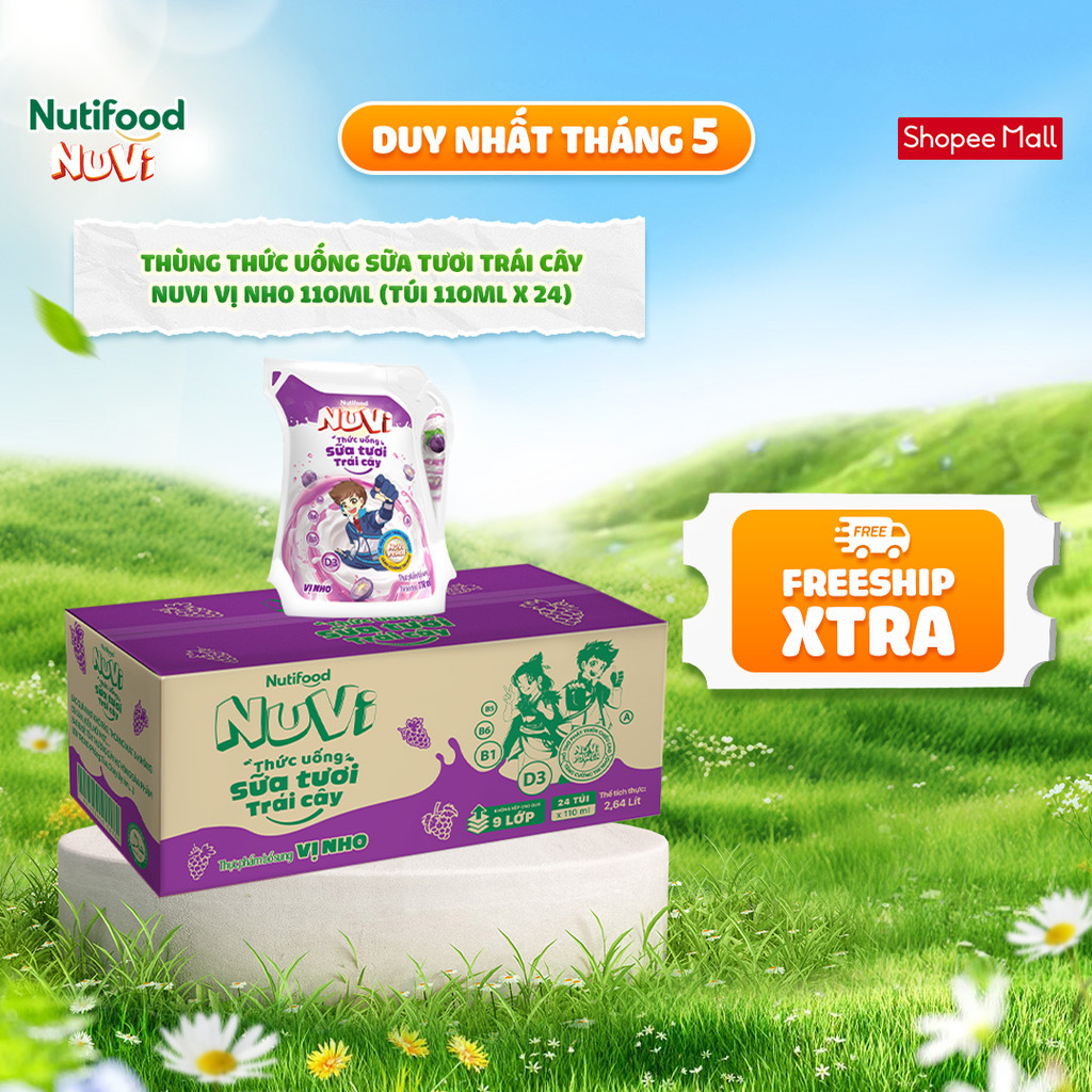 Ảnh NuVi Thùng Thức Uống Sữa Tươi Trái Cây 110ml (Túi 110ml x 24) 2