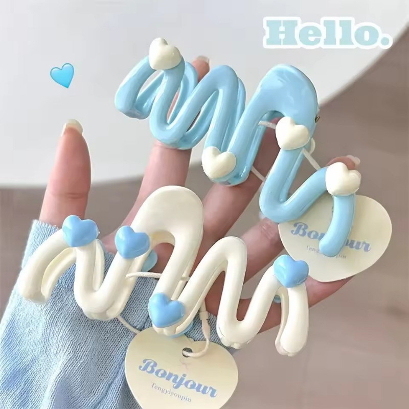 Phụ kiện tóc nướu cho nữ | Kẹp tóc sóng xanh / trắng ngọt ngào, thiết kế nhẹ 10,5cm để tạo kiểu và phối hợp trang phục hàng ngày