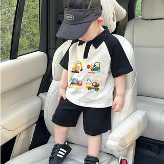 Bộ đồ mùa hè mới cho bé trai và bé gái, áo polo ngắn tay in họa tiết hoạt hình, quần dài cho bé, bộ hai món