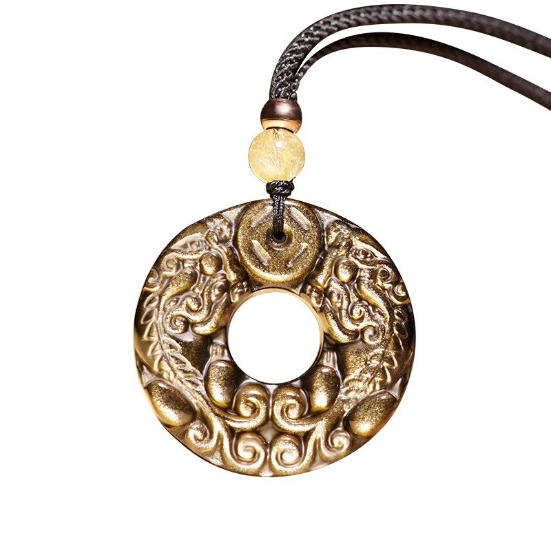 Vòng cổ mặt dây chuyền đôi Pixiu Obsidian, Trang sức mặt dây chuyền cổ điển dành cho nam nữ