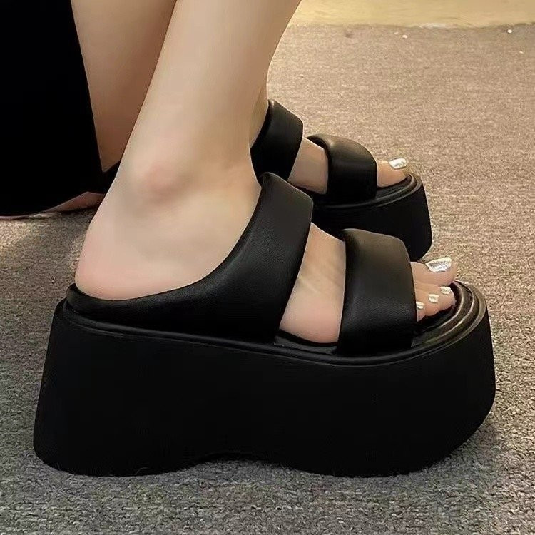 Dép đế dày kiểu Hàn Quốc, dép một dây PU thời trang đa năng, đế nền đơn giản thoải mái, chống trượt, chống mài mòn, dép đi biển tăng chiều cao cho phụ nữ, giá sỉ tại nhà máy
