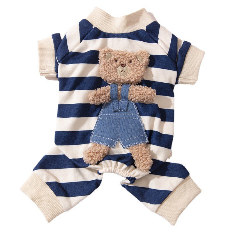 【Ready Stock】 Autumn and Winter Thin Cute Bear Striped Puppy Dog Four-Legged Home Wear Cat Home Air Conditioning Clothes Pet Clothes BcXO