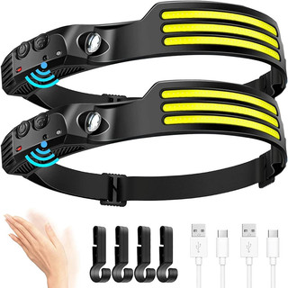 COB LED Đèn Pha Cảm Ứng Đèn Pha Tích Hợp Pin USB Sạc Đầu Đèn Pin Cắm Trại Ngoài Trời Cảm Biến Câu Cá Đèn Pha