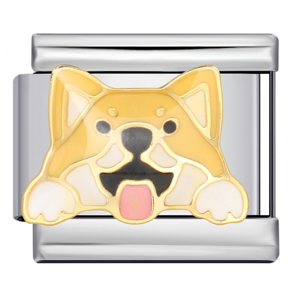 Dễ Thương Husky Corgi Collie Thú Cưng Chó Series Thép Titan Hàn Mạ Vàng Nhỏ Giọt Dầu Ý Mô Đun Vòng Tay