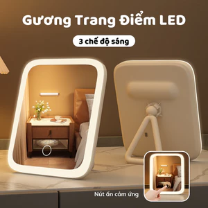 Gương Trang Điểm LED Cảm Ứng Để Bàn 3 Chế Độ Sáng Pin Sạc 1200mAh Xoay 360 Độ Tiện Lợi
