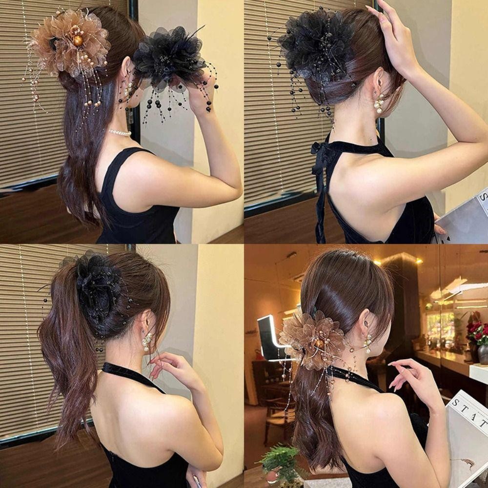 Kẹp tóc hoa đơn giản và tua rua mẫu đơn, kẹp cá mập sequin thanh lịch dành cho bé gái
