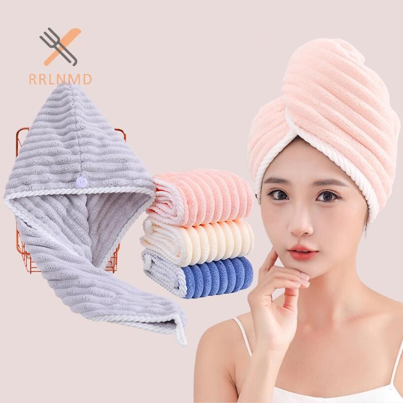 Rrlnmd Mũ khô tóc họa tiết gợn sóng dành cho nữ Mũ khô tóc thấm nước dày dành cho nữ Mũ tắm dễ thương Khăn lau tóc khô MỚI