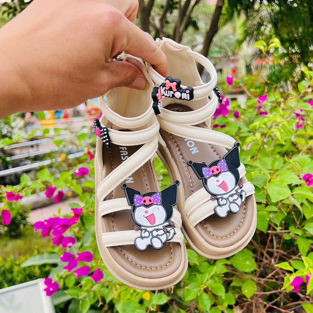 dép quai hậu Kuromi cho bé sandal chiến binh bé gái dây đan da PU mẫu mới chống trượt cá tính QCCC full box Kuromi5222