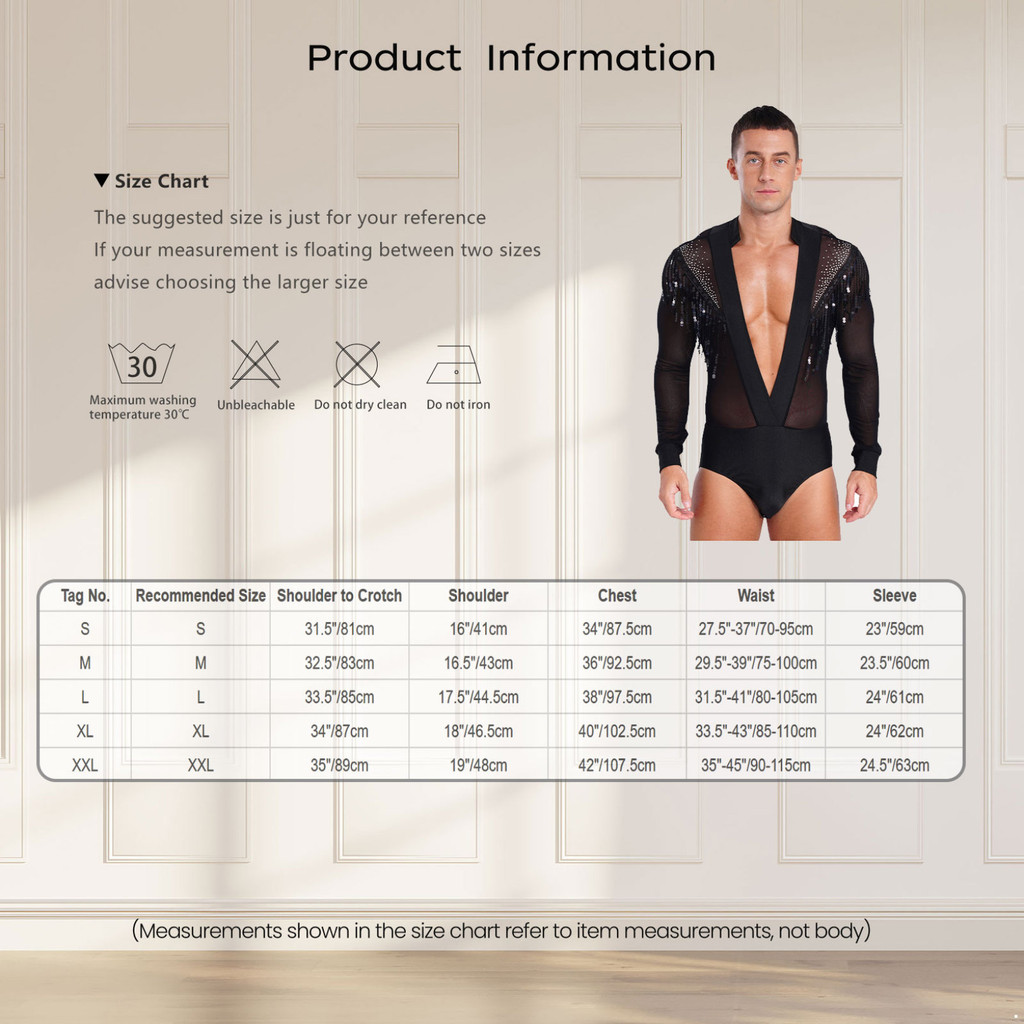 Nyeemya S-XXL Nam Khiêu Vũ Latin Leotard Sâu Cổ Chữ V Sheer Lưới Chắp Vá Tua Rua Đính Kim Cương Giả Body Cho Salsa Thi Đấu Sân Khấu Biểu Diễn