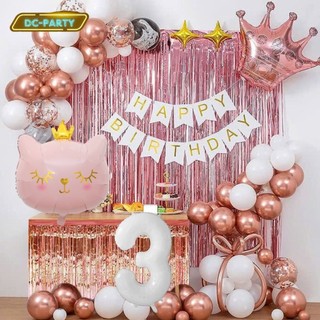 Set Bóng Trang Trí Sinh Nhật Tuổi Meo,tuổi Mão, thôi nôi, 12 con giáp cho bé gái - bé trai SNTE-RÈM HỒNG 3-MÈO HỒNG