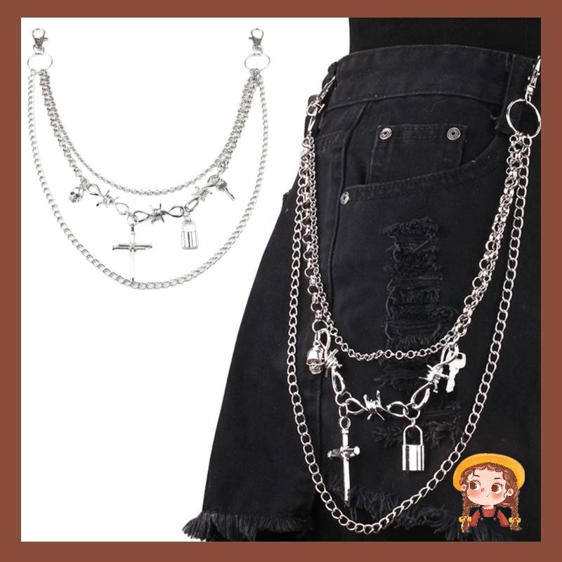 Li MultiLayer Bông Tai Kẹp Quần Dây Xích Chéo Punk Dây Xích Quần Jean Dây Xích Cho Egirl Eboy Thoáng Mát Thẩm Mỹ Dây Xích