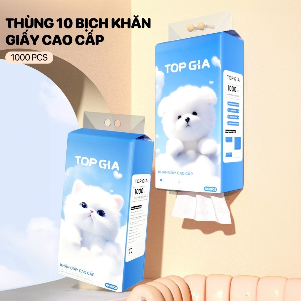 1 bịch giấy treo đa năng  TopGia, Khăn rút vệ sinh treo tường 4 lớp, bịch 1000 tờ