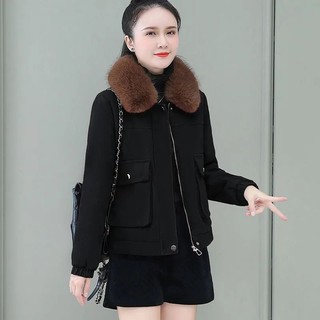 Áo khoác áo khoác áo khoác đệm bông mẫu mới thu đông cho nữ áo khoác ngắn lót nhung dày dặn