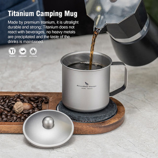 Boundless Voyage 360ml Cốc Cắm Trại Titan Có Nắp Nhẹ Du Lịch Cà Phê Trà Di Động Bền Một Lớp Dining Cốc