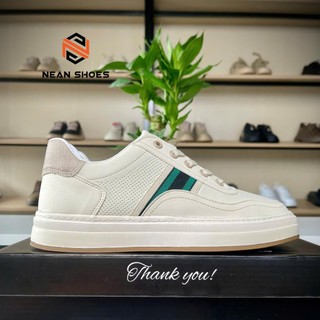 Giày nam 2 NA290 màu cổ lửng da Microfiber, có màu Trắng, Kem đế cao su đúc, đi êm không đau chân. Shoes Đế Bằng