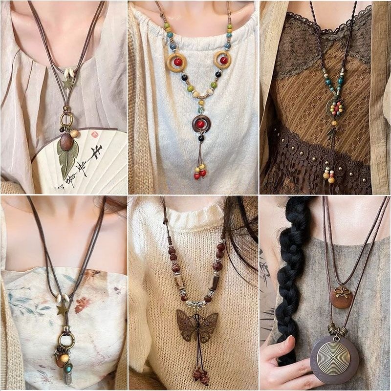 Vòng cổ thời trang retro với lông vũ mặt dây chuyền, phù hợp cho áo len