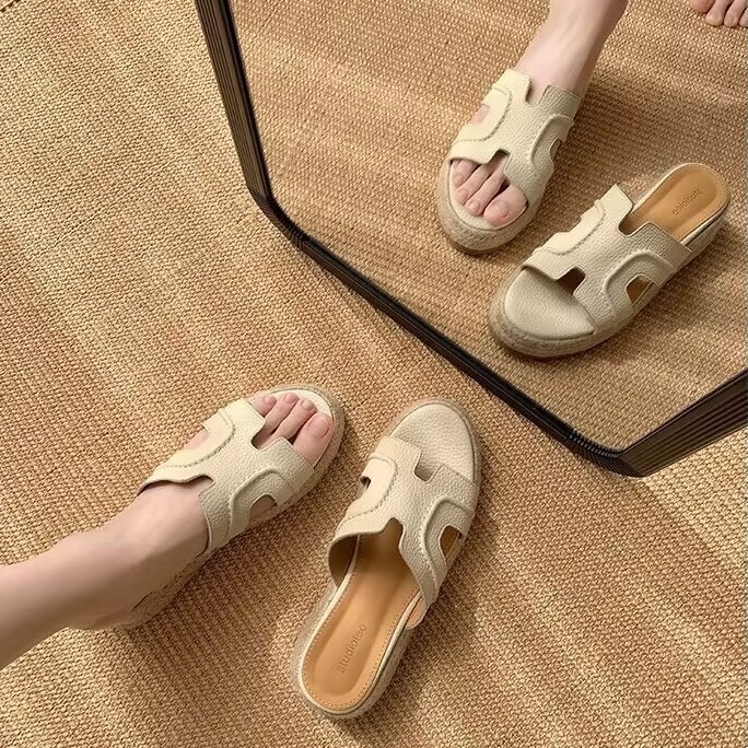 Size Nhỏ 31 32 33 Size Lớn 43 44 Đế Dày Cao Cấp h Dép 6cm Retro Đế Bằng Nêm Gót Bên Ngoài Mặc Dép Nữ Mùa Hè MAY16