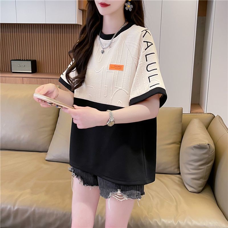 [Nhìn dáng rộng hơn] Áo thun ngắn tay cỡ lớn dành cho nữ mùa hè 2025 Phiên bản Hàn Quốc Thiết kế dáng rộng Niche Màu nửa tay-