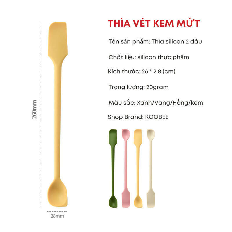 Thìa Silicon 2 Đầu Vét Kem Mứt Bơ Sốt KOOBEE Dài 26cm Mềm Dẻo An Toàn Thực Phẩm | 283