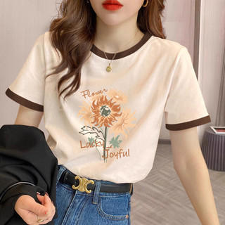 【Hạn giờ】Cờ Mùa Hè Đơn Giản Màu Sắc Tương Phản In Hoa Cổ Tròn Áo Thun Thường Ngày Thanh Niên Giảm
