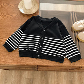 (6m-6Y) Áo len Cardigan cổ chữ V dành cho bé trai bé gái Áo len dệt kim dài tay Áo len sọc mùa xuân mùa thu