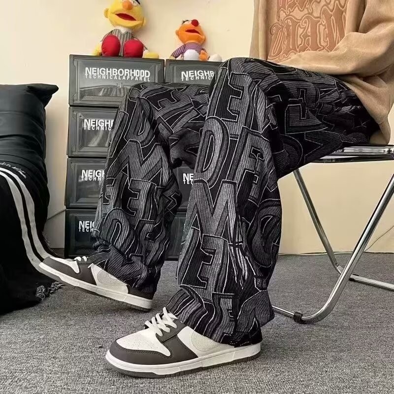 ThaliaWisp Quần dáng rộng họa tiết unisex Hiphop Quần dạo phố co giãn retro Mỹ